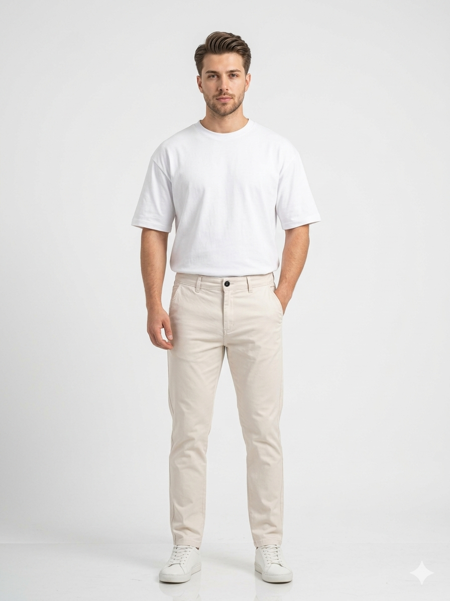 Beige Gabardine trouser - Relaxed Fit