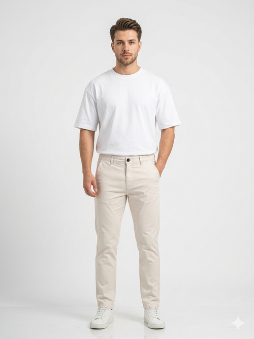 Beige Gabardine trouser - Relaxed Fit