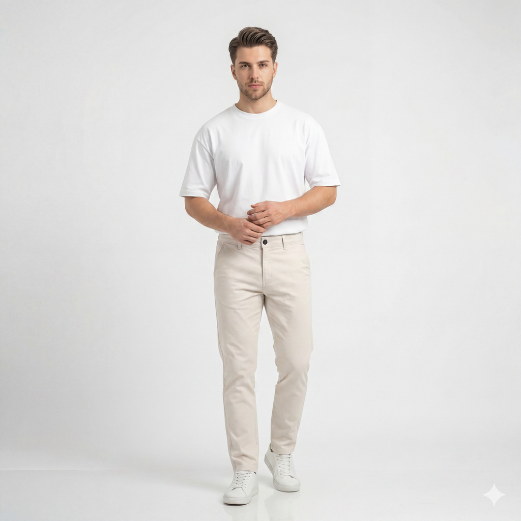 Beige Gabardine trouser - Relaxed Fit